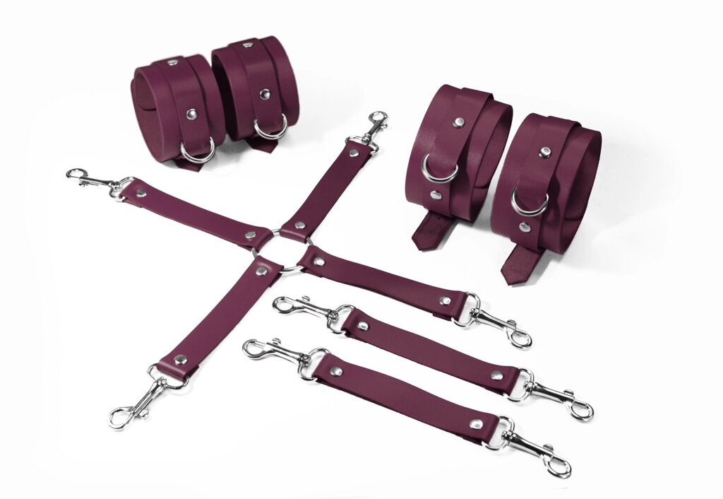 Набір Feral Feelings BDSM Kit 3 Burgundy, наручники, поножі, коннектор від компанії Інтернет магазин Персик - фото 1