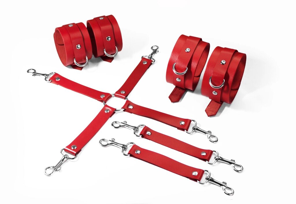Набір Feral Feelings BDSM Kit 3 Red, наручники, поножі, коннектор від компанії Інтернет магазин Персик - фото 1