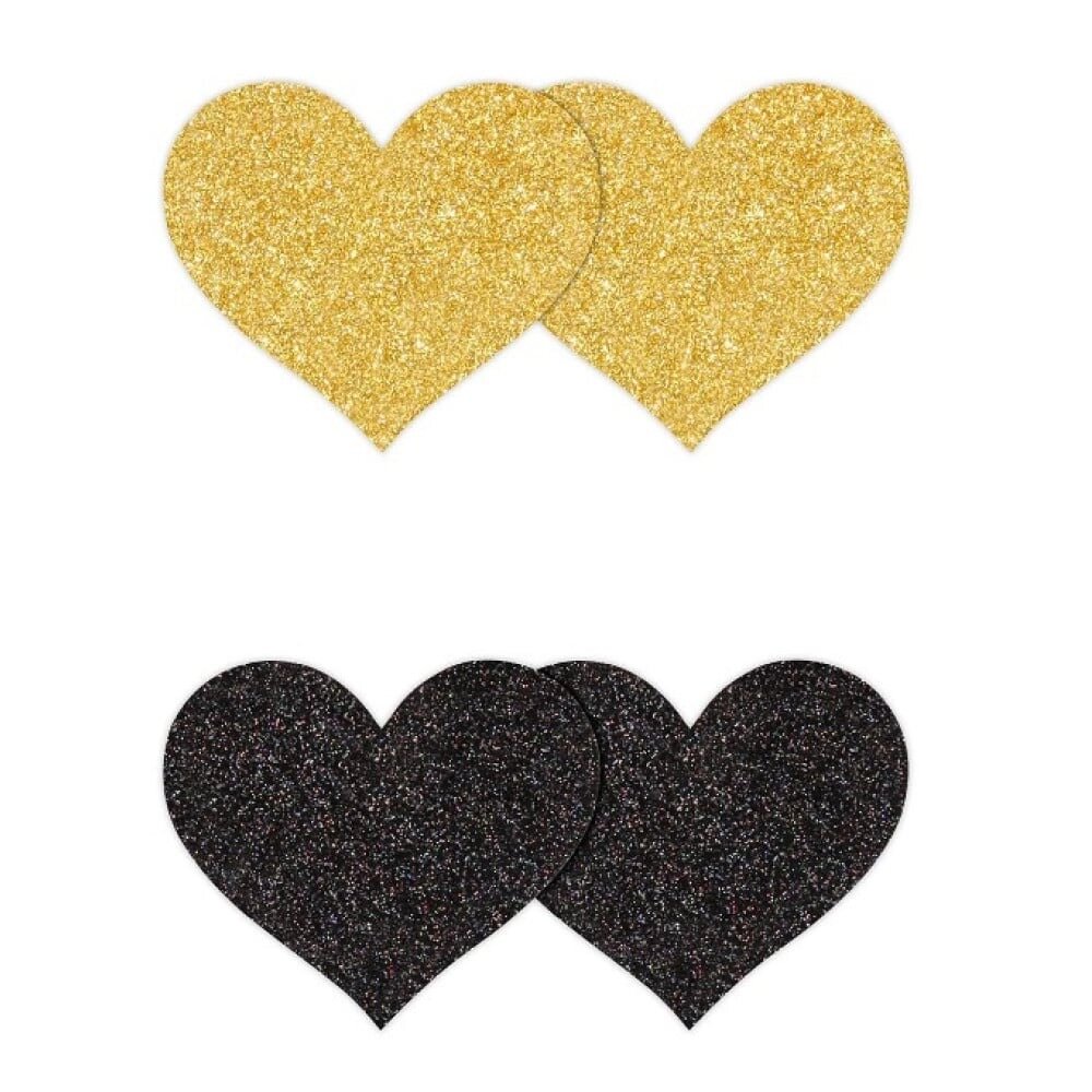 Набір із 2-х пар пестисів у формі серця NS Novelties Pretty Pasties Glitter Hearts, чорний/золотий від компанії Інтернет магазин Персик - фото 1