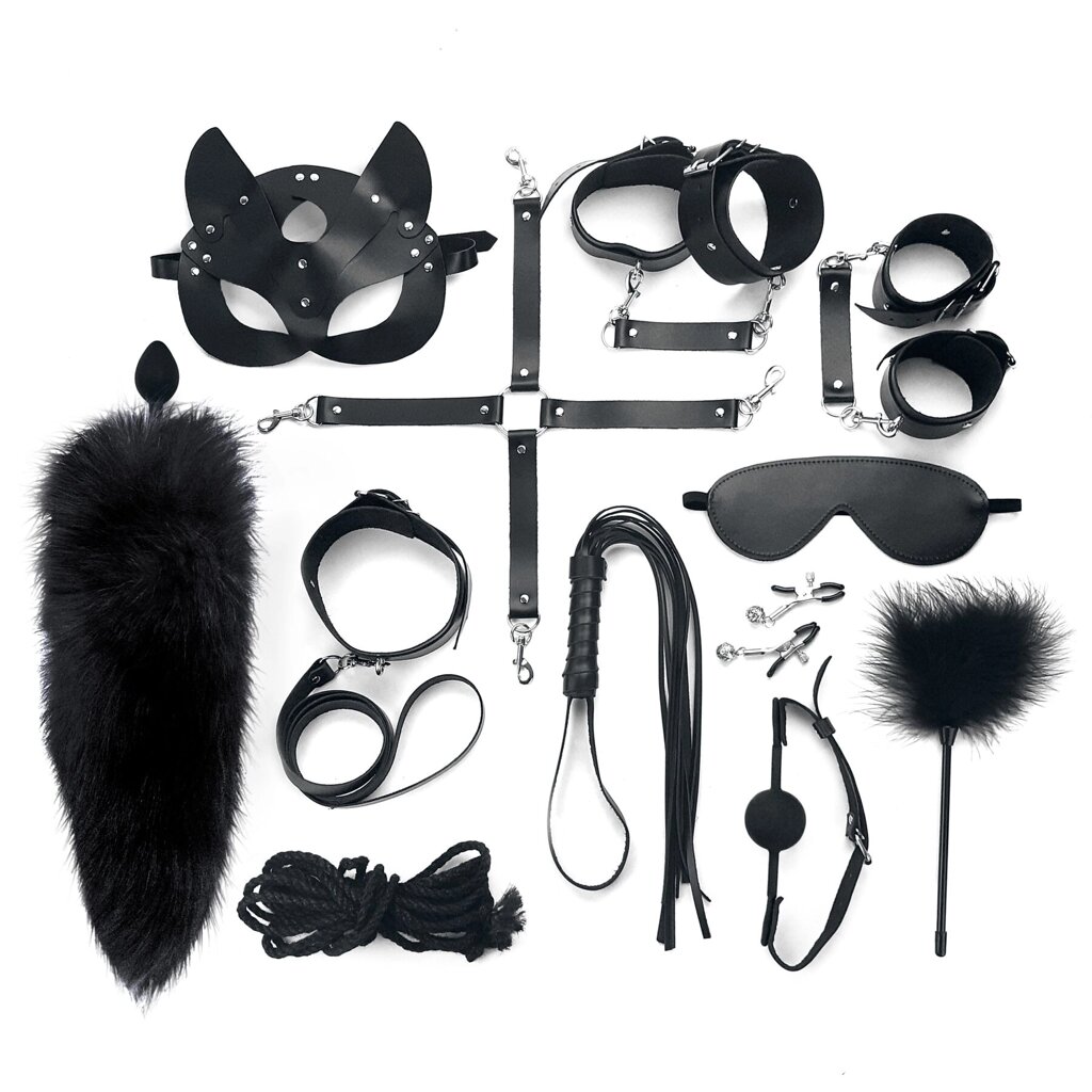 Набір мистецтва сексу - максі BDSM Set Leather, 13 предметів, натуральна шкіра, чорна від компанії Інтернет магазин Персик - фото 1