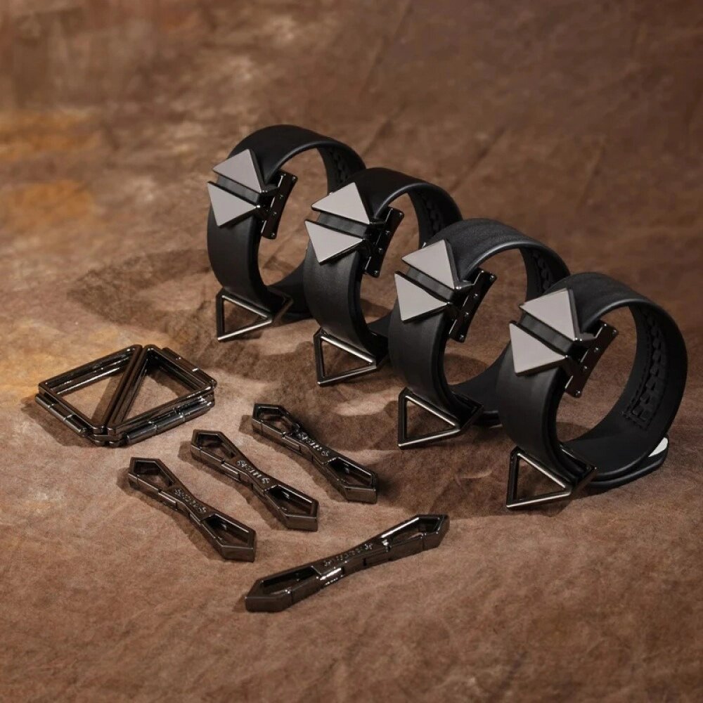 Набір наручники та поножі з хрестовиною Lockink, натуральна шкіра та метал, чорний від компанії Інтернет магазин Персик - фото 1