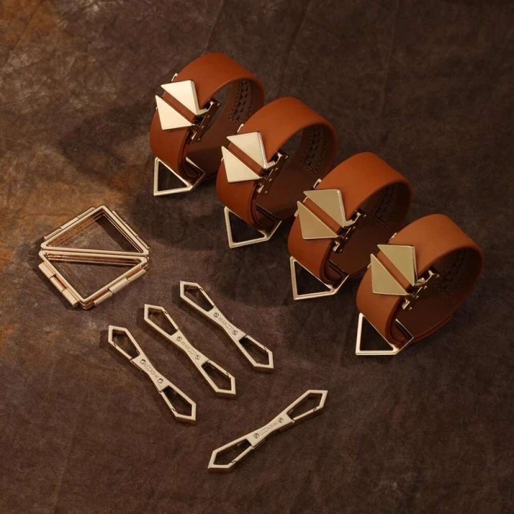 Набір наручники та поножі з хрестовиною Lockink, натуральна шкіра та метал, коричневий від компанії Інтернет магазин Персик - фото 1