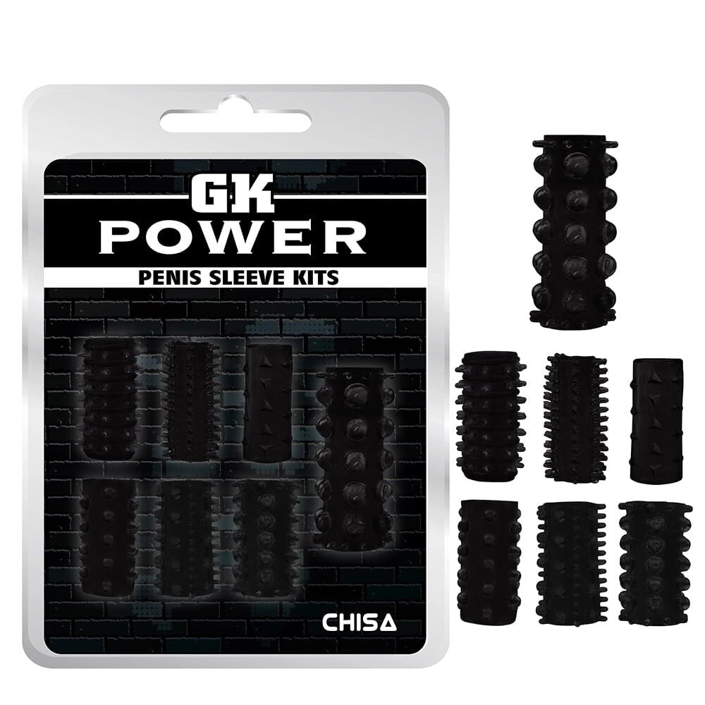 Набір рельєфних насадок на член GK Power Chisa чорний, 7 шт від компанії Інтернет магазин Персик - фото 1