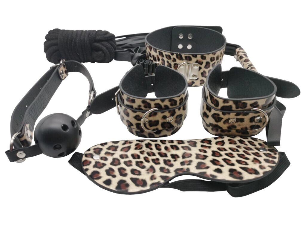 Набір стартового комплекту Mai BDSM Nº 75 Leopard: Watch, Mag, наручники, маска, комір, мотузка, затискачі від компанії Інтернет магазин Персик - фото 1