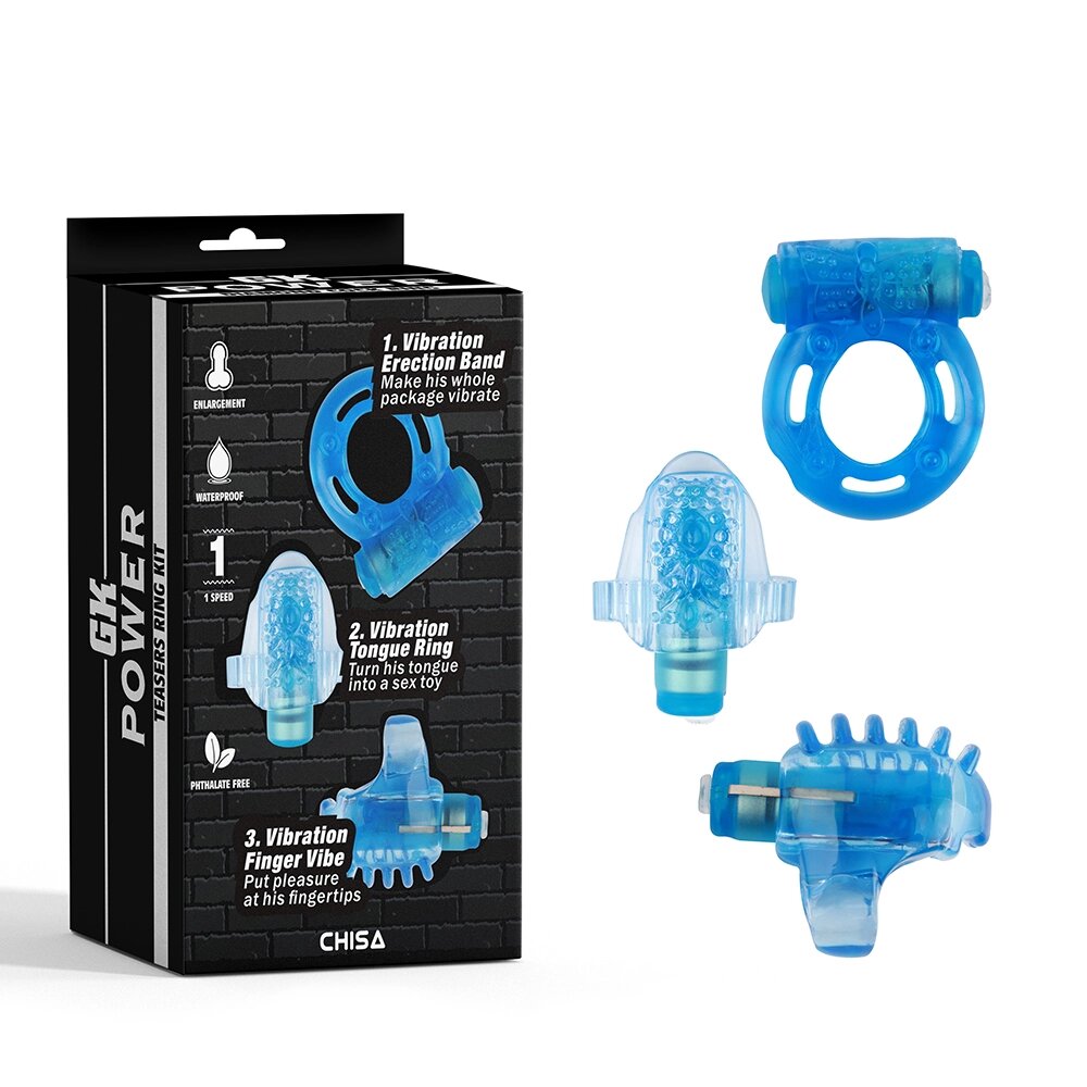 Набір вібраційних іграшок Chisa Teasers Ring Kit Blue Blue від компанії Інтернет магазин Персик - фото 1