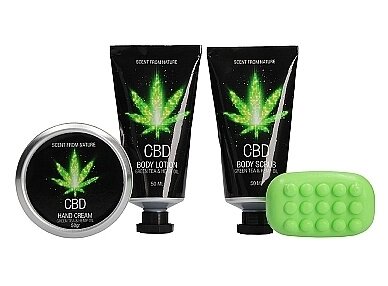 Набор после ванни и душа CBD Gift set - GREEN TEA & HEMP OIL ( 4 предмета ) від компанії Інтернет магазин Персик - фото 1