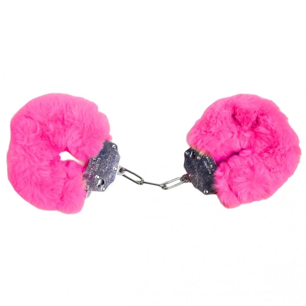 Наручники DS Fetish Plush handcuffs, метал з хутром, малинові від компанії Інтернет магазин Персик - фото 1