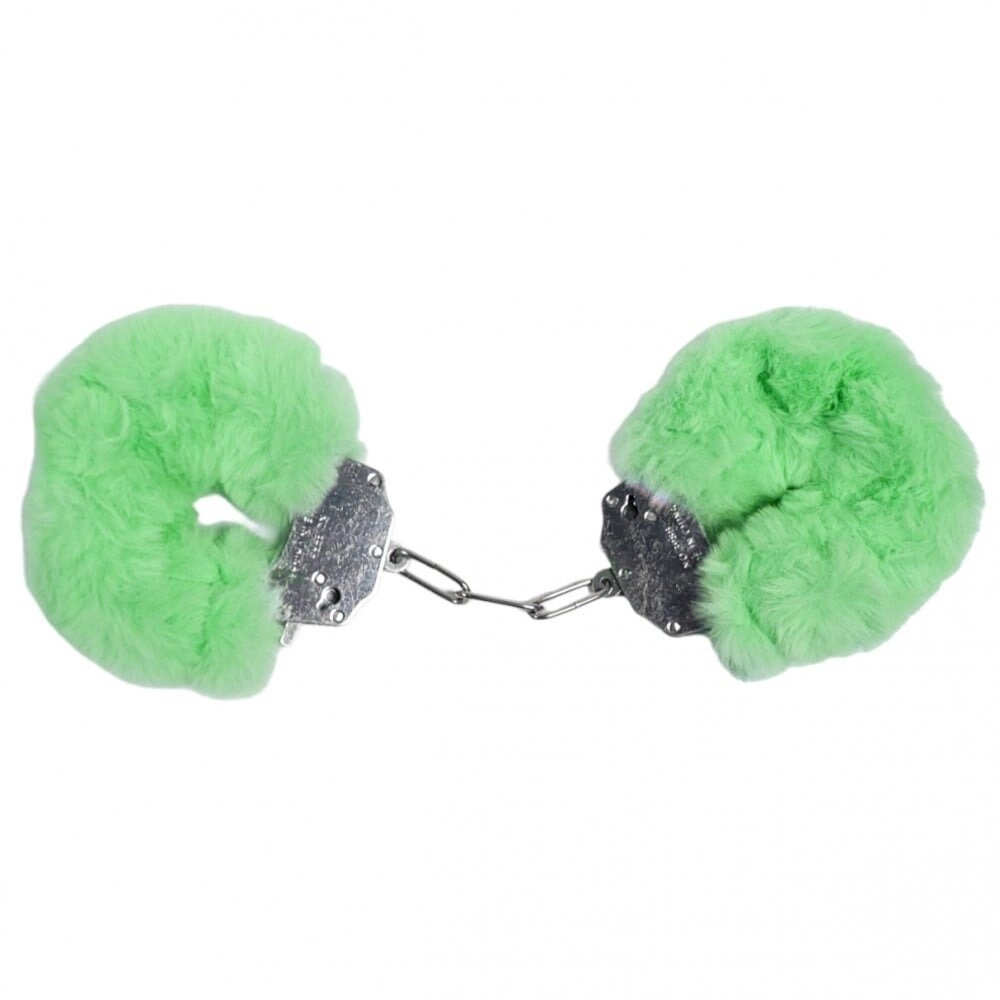 Наручники DS Fetish Plush handcuffs, метал з хутром, зелені від компанії Інтернет магазин Персик - фото 1
