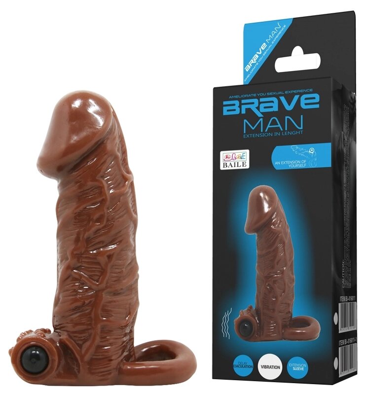 Насадка - презерватив з вібрацією сміливою людиною, BI -016011 (коричневий) від компанії Інтернет магазин Персик - фото 1