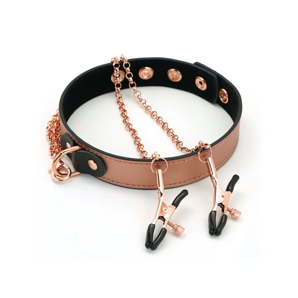 Нашийник із затискачами для сосків Liebe Seele Rose Gold Memory Collar with Nipple Clamps від компанії Інтернет магазин Персик - фото 1