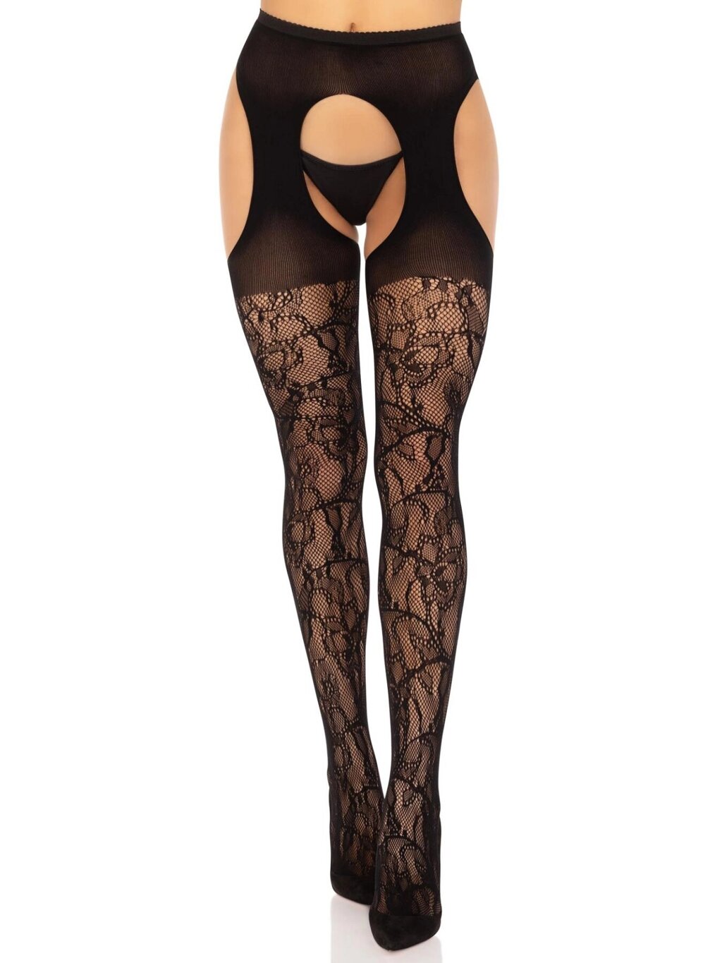 Панчохи Leg Avenue Eyelet lace suspender hose Black One Size від компанії Інтернет магазин Персик - фото 1