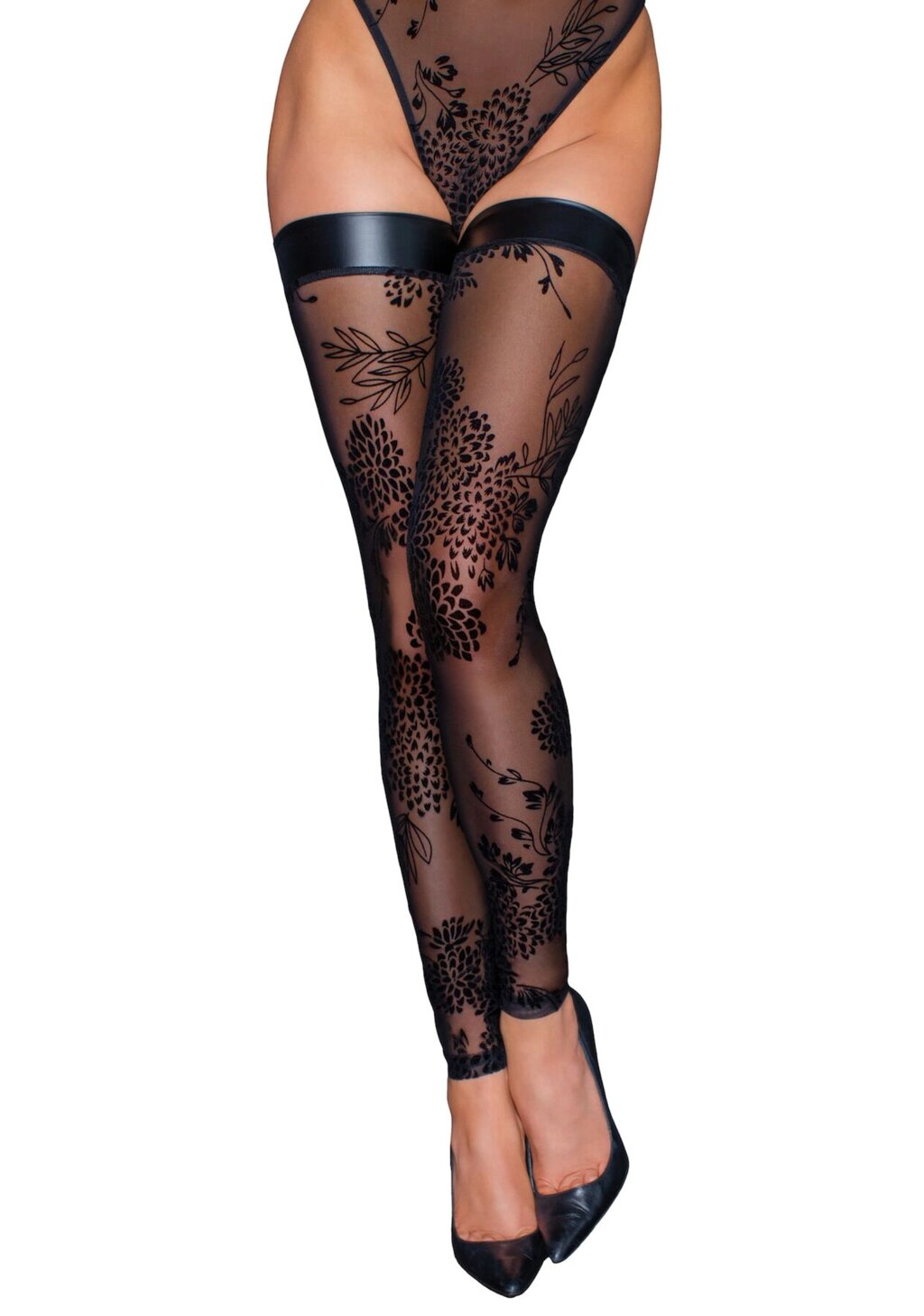 Панчохи Noir Handmade F243 Tulle stockings with patterned flock embroidery - 3XL від компанії Інтернет магазин Персик - фото 1