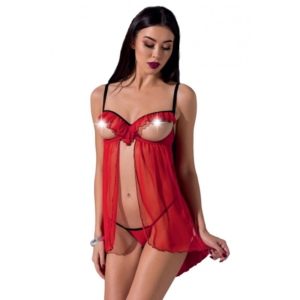 Пеньюар з відкритими грудьми CHERRY CHEMISE red S/M - Passion від компанії Інтернет магазин Персик - фото 1