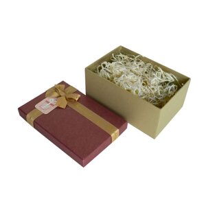 Подарункова коробка із бантом бордово-золота, L — 29,522,513 см