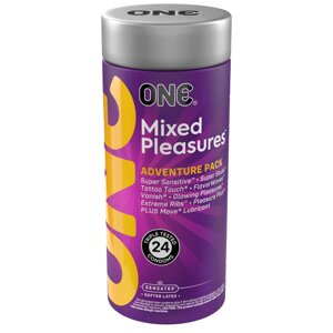 Презервативи ONE Mixed Pleasures 24 шт, подарункове пакування тюб