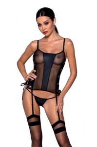 Сітчастий корсет з еко-шкіри Passion Malwia Corset black L/XL: з люверсами і знімними пажами в Дніпропетровській області от компании Интернет магазин Персик