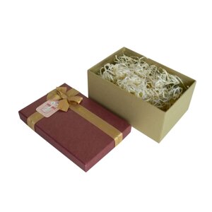 Подарункова коробка із бантом бордово-золота, S — 21,514,59,7 см