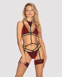 Комплект мереживною з поясом для панчіх Obsessive Sugestina 3-pcs set S/M