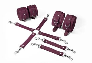Набір Feral Feelings BDSM Kit 3 Burgundy, наручники, поножі, коннектор