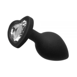 Анальна пробка Black Silicone Heart Diamond, 28мм