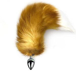 Металевий анальний штекер з хвостом з натурального хутра Art of Sex size M Foxy fox
