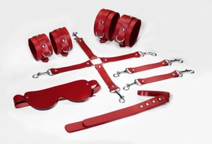 Набір Feral Feelings BDSM Kit 5 Red, наручники, поножі, коннектор, маска, паддл
