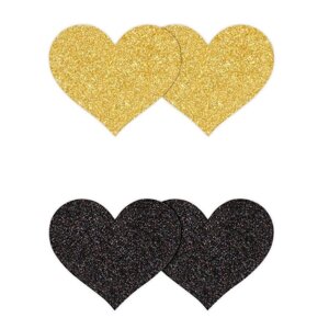 Набір із 2-х пар пестисів у формі серця NS Novelties Pretty Pasties Glitter Hearts, чорний/золотий в Дніпропетровській області от компании Интернет магазин Персик