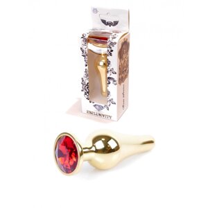 Анальна пробка з червоним каменем Plug-Jewellery Gold BUTT PLUG- Red