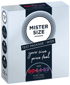 Набір презервативів Mister Size - pure feel - 60–64–69 (3 condoms), 3 розміру, товщина 0,05 мм в Дніпропетровській області от компании Интернет магазин Персик
