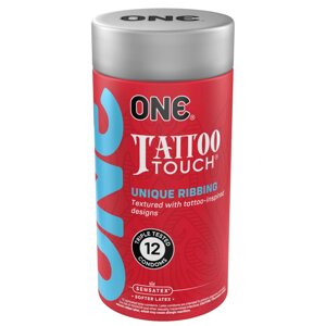 Презервативи ONE Tattoo Touch 12 шт, подарункове пакування тюб