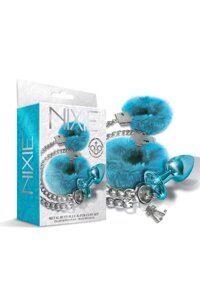 Набір Global Novelties NIXIE METAL BUTT PLUG & FURRY HANDCUFF SET, MEDIUM, BLUE METALLIC