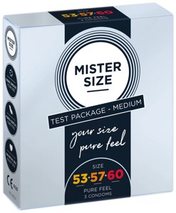 Набір презервативів Mister Size - pure feel - 53–57–60 (3 condoms), 3 розміру, товщина 0,05 мм в Дніпропетровській області от компании Интернет магазин Персик