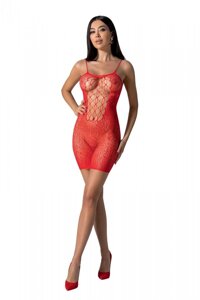 Ажурна міні-сукня на тонких бретелях Passion BS096 One Size, red, плетіння на грудях