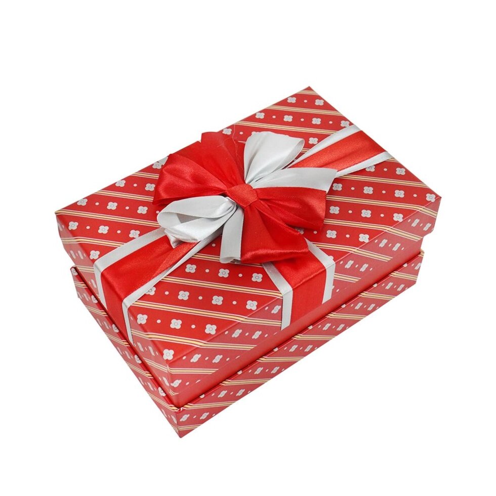 Подарункова коробка з луком червоно-біла, L - 28,5х21,5х12,8 см від компанії Інтернет магазин Персик - фото 1