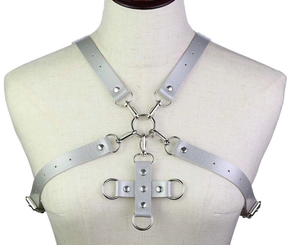 Портупея зі штучної шкіри з фіксатором Women's PU Leather Chest Harness Caged Bra GREY від компанії Інтернет магазин Персик - фото 1