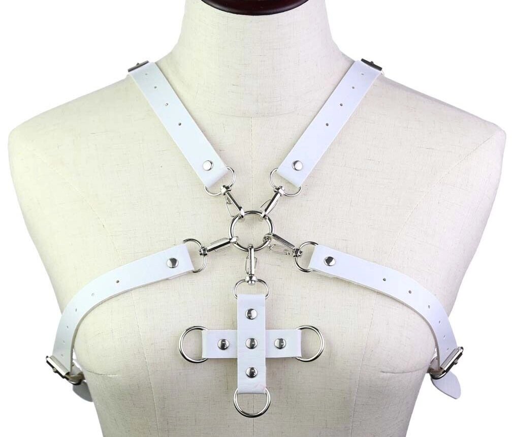Портупея зі штучної шкіри з фіксатором Women's PU Leather Chest Harness Caged Bra WHITE від компанії Інтернет магазин Персик - фото 1