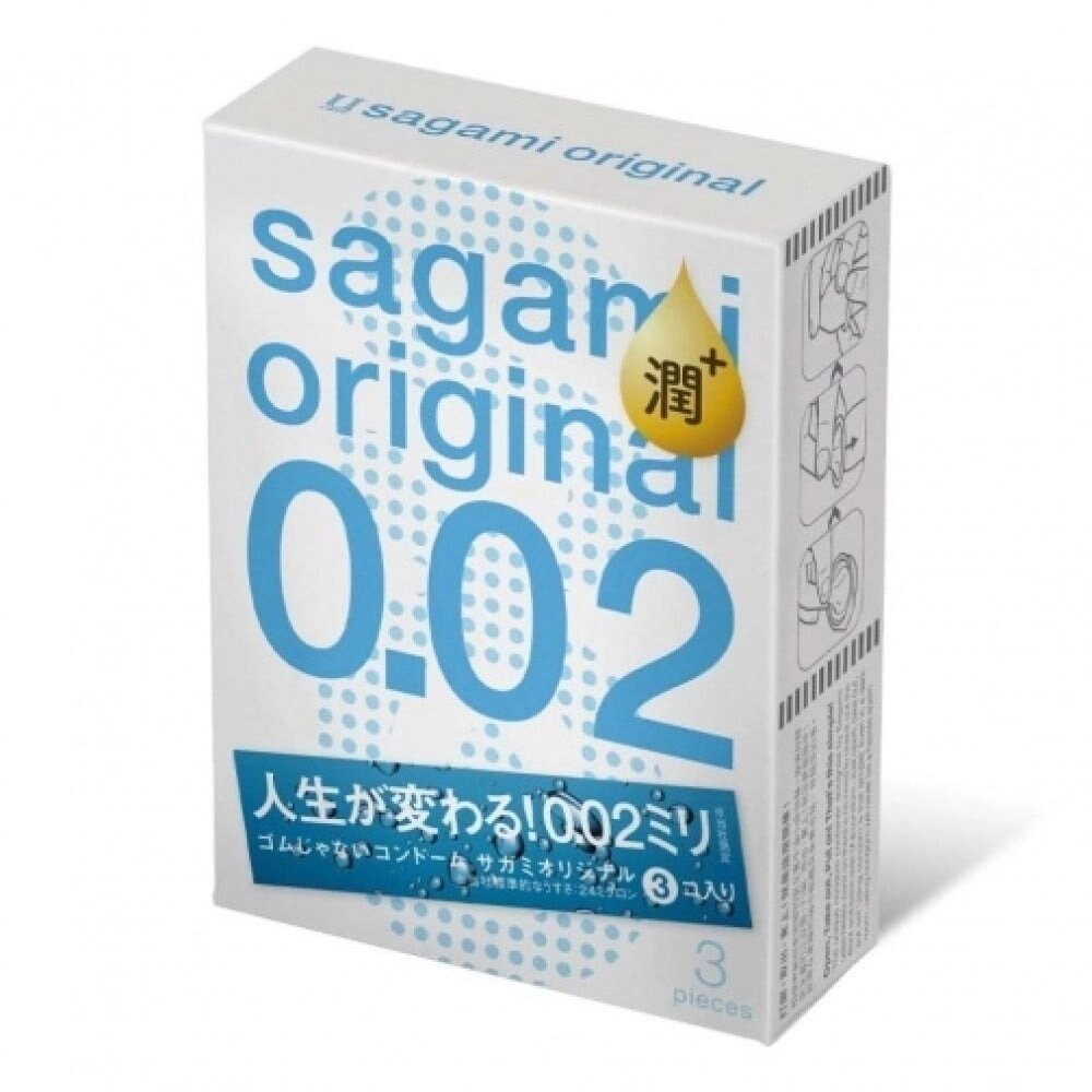 Презервативи поліуретан Sagami original 0.02 з доп. мастилом (ціна за 3 штуки) від компанії Інтернет магазин Персик - фото 1