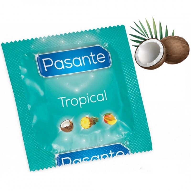 Презервативи зі смаком кокосу 53мм, Рasante Tropical condoms , за 6 шт від компанії Інтернет магазин Персик - фото 1