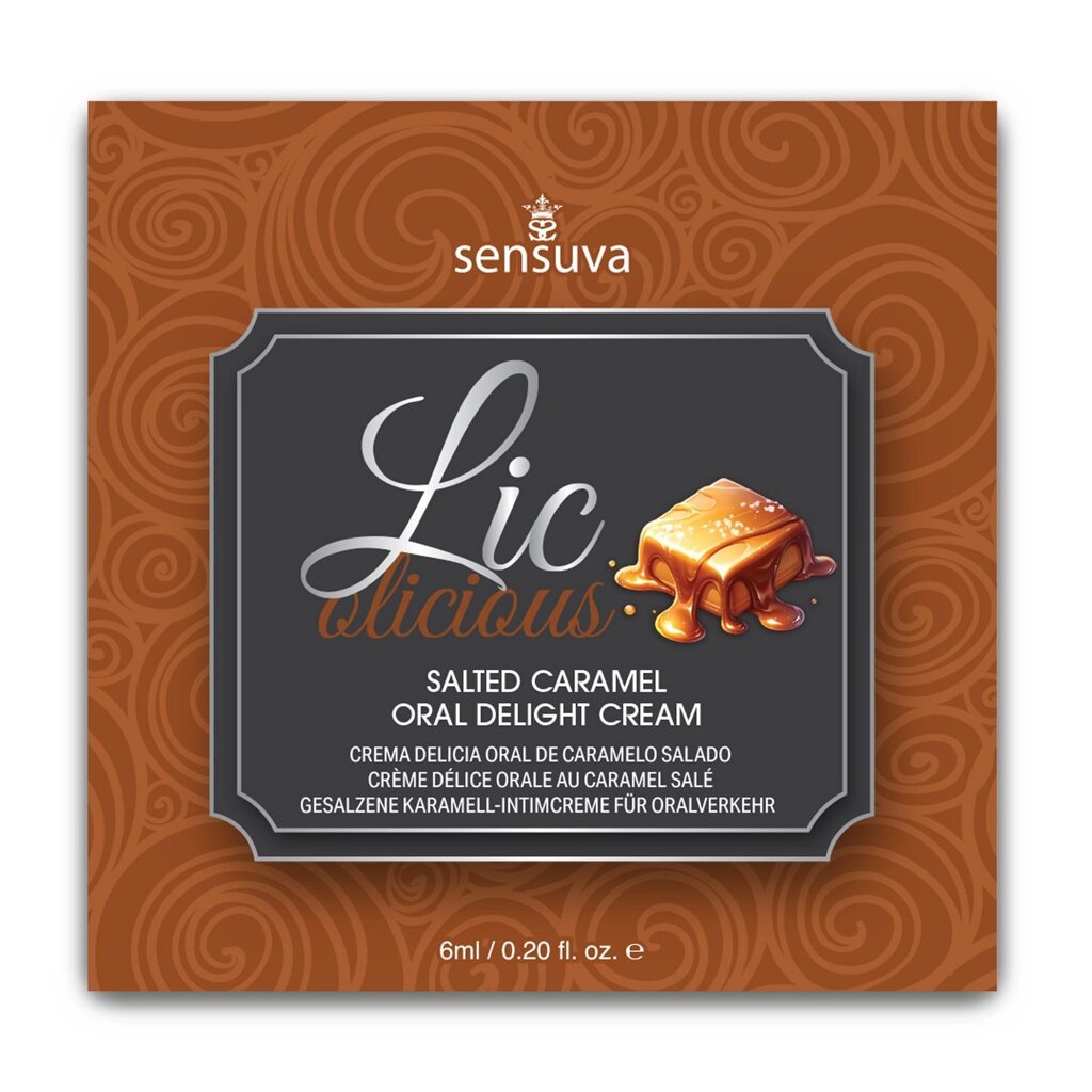 Пробник гелю для мінету Sensuva Lic-o-licious Salted Caramel (6 мл), маслянистий, без цукру від компанії Інтернет магазин Персик - фото 1