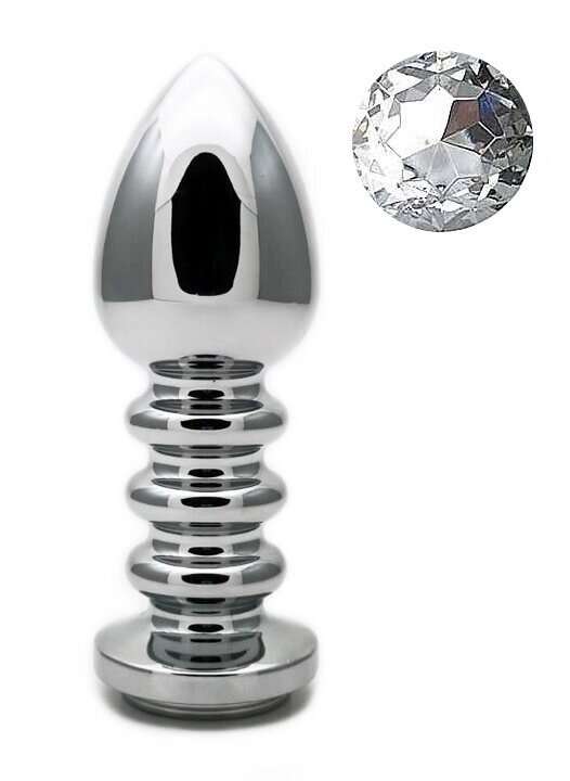 Рифлена анальна пробка з кристалом SKN-MS102 (довжина - 11.5 см, діаметр - 4 см, вага - 182 гр.) від компанії Інтернет магазин Персик - фото 1