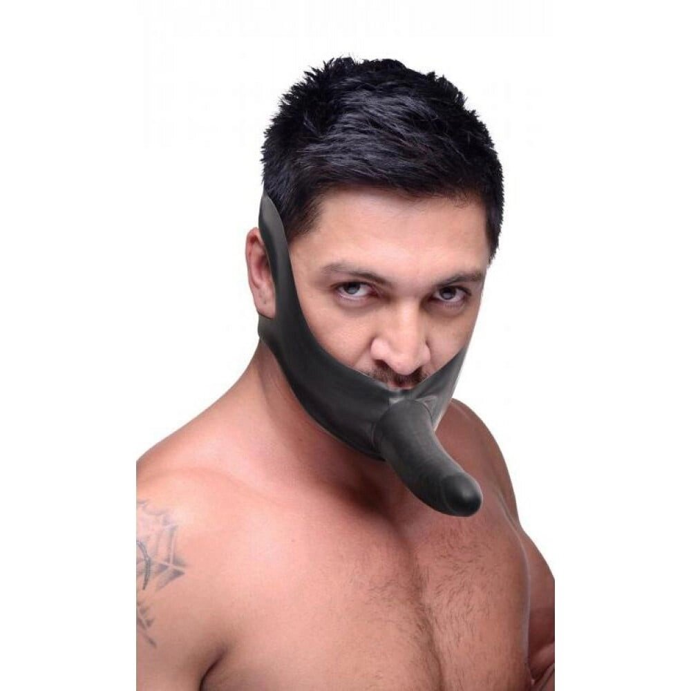 Страпон на голову Master Series Face Fuck Strap On Mouth Gag з чорного латексу від компанії Інтернет магазин Персик - фото 1