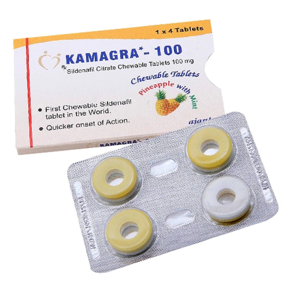 Таблетки для потенції жувальні Kamagra 100 Ананас та Ментол (ціна за 4 табл.) від компанії Інтернет магазин Персик - фото 1