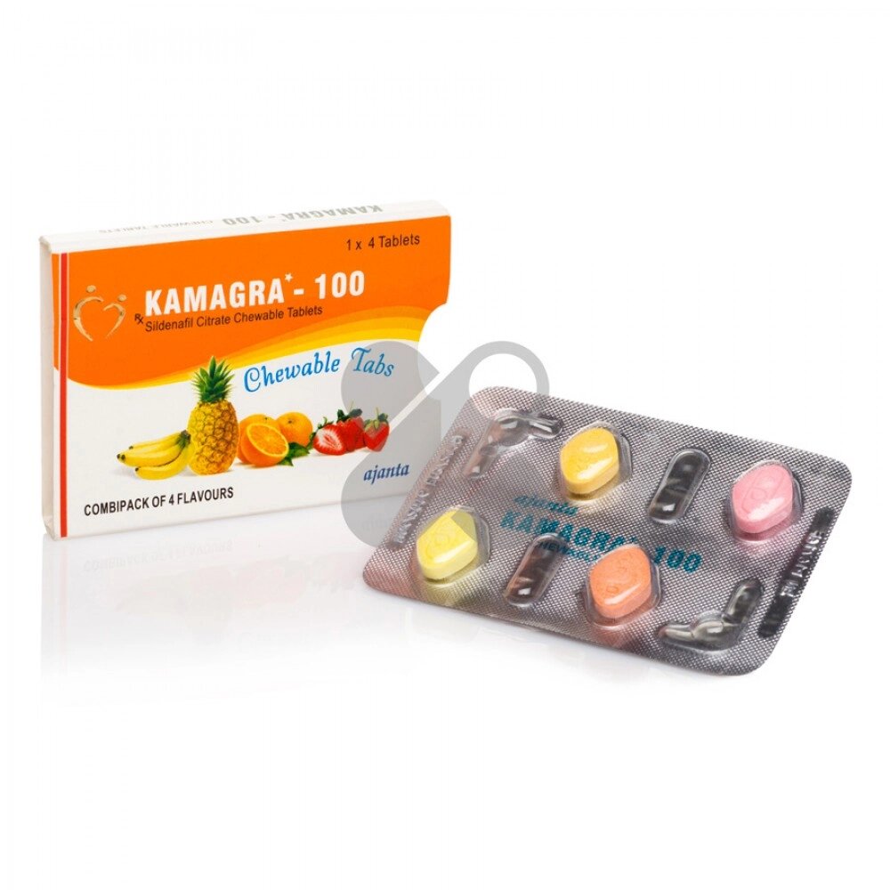 Таблетки з потенцією Kamagra 100 жувальних вкладок на 1 упаковку (4 таблетки) від компанії Інтернет магазин Персик - фото 1