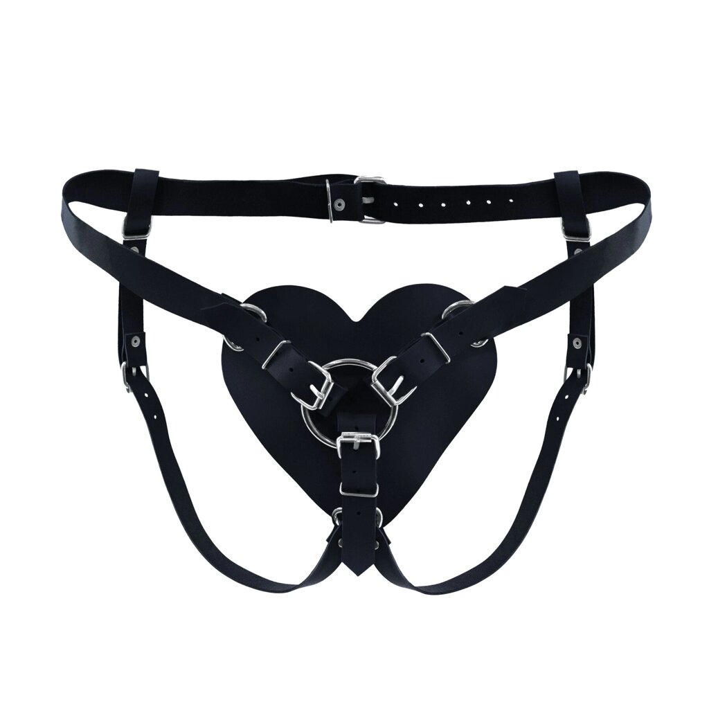 Трусики Серце для страпону із натуральної шкіри Feral Feelings - Hearts Strap-on Belt Black від компанії Інтернет магазин Персик - фото 1