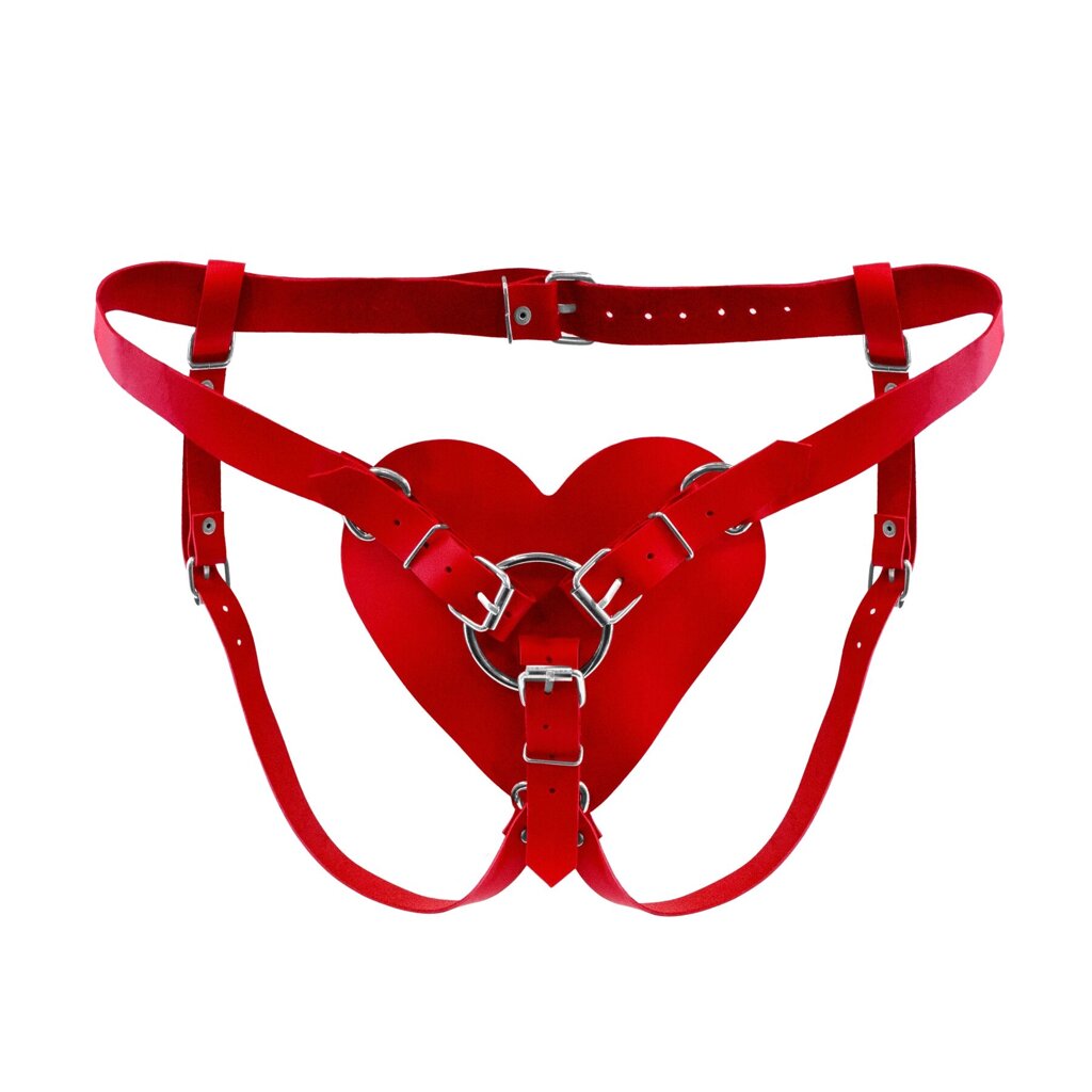 Трусики Серце для страпону із натуральної шкіри Feral Feelings - Hearts Strap-on Belt Red від компанії Інтернет магазин Персик - фото 1