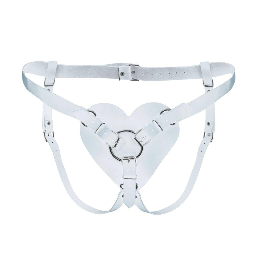 Трусики Серце для страпону із натуральної шкіри Feral Feelings - Hearts Strap-on Belt White від компанії Інтернет магазин Персик - фото 1