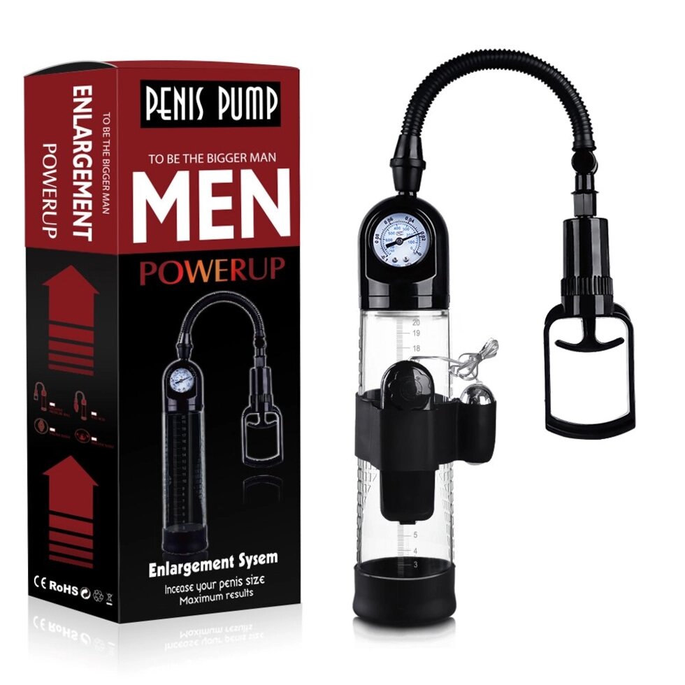Вакуумний насос для пеніса з вібраційною серією боса: PowerPump Master Vibrating - Black & Clear від компанії Інтернет магазин Персик - фото 1