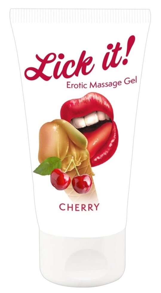 Веганські масажний гель на водній основі з ароматом і смаком вишні - Lick-it Cherry, 50 мл від компанії Інтернет магазин Персик - фото 1