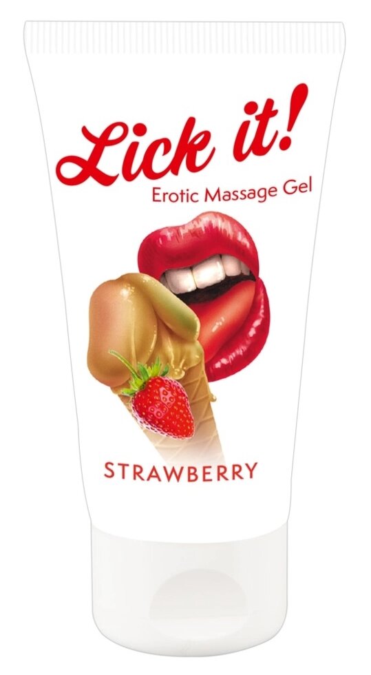 Веганський масажний масажний гель на основі води з ароматом і смак полуниці - Lick-it Strawberry, 50 мл від компанії Інтернет магазин Персик - фото 1