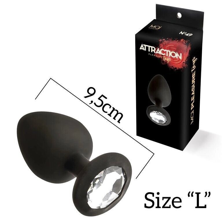 Велика чорна анальна пробка з кристалом MAI Attraction Toys №49 Black, довжина 9,5 см, діаметр 4,5 см від компанії Інтернет магазин Персик - фото 1